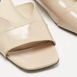 Pre Owned Prada Beige Patent Saffiano Leather Flat Slides Size 38.5