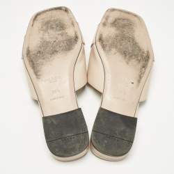 Pre Owned Prada Beige Patent Saffiano Leather Flat Slides Size 38.5