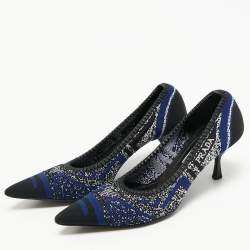 Pre Owned Prada Navy Blue/Black Knit Fabric Pointed Toe Pumps Size 38.5