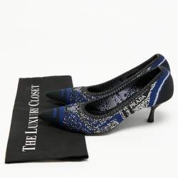 Pre Owned Prada Navy Blue/Black Knit Fabric Pointed Toe Pumps Size 38.5