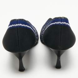 Pre Owned Prada Navy Blue/Black Knit Fabric Pointed Toe Pumps Size 38.5