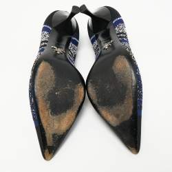 Pre Owned Prada Navy Blue/Black Knit Fabric Pointed Toe Pumps Size 38.5