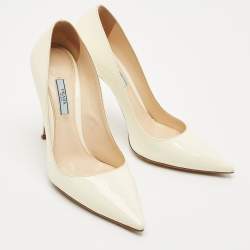 Pre Owned Prada Cream Patent Leather Pointed Toe Pumps Size 41