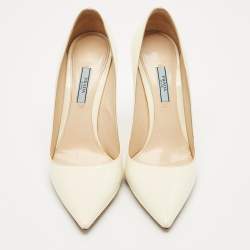 Pre Owned Prada Cream Patent Leather Pointed Toe Pumps Size 41