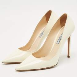 Pre Owned Prada Cream Patent Leather Pointed Toe Pumps Size 41