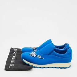 مملوكة مسبقًا Prada Blue Nylon Catch Me If You Can Crystal Embellished Slip On Sneakers Size 38