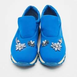 مملوكة مسبقًا Prada Blue Nylon Catch Me If You Can Crystal Embellished Slip On Sneakers Size 38