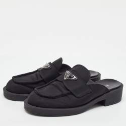 Pre Owned Prada Black Nylon Triangle Logo Loafer Mules Size 36
