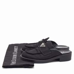 Pre Owned Prada Black Nylon Triangle Logo Loafer Mules Size 36
