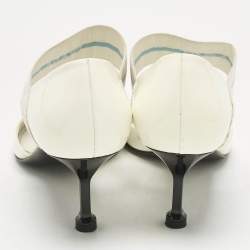 Pre Owned حذاء كعب عالي برادا جلد لامع أبيض وإلاستيك ماري جين دورسي مقاس 38