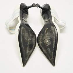 Pre Owned حذاء كعب عالي برادا جلد لامع أبيض وإلاستيك ماري جين دورسي مقاس 38