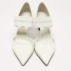 Pre Owned حذاء كعب عالي برادا جلد لامع أبيض وإلاستيك ماري جين دورسي مقاس 38