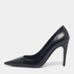Prada White/Brown Patent Leather Block Heel Slingback Pumps