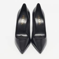 Pre Owned Prada Black Leather Pointed Toe Pumps Size 38
