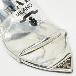Pre Owned Prada Transparent PVC Logo Print Slide Sandals Size 39