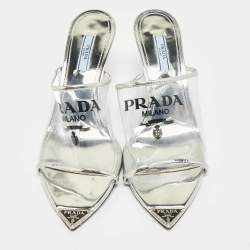 Pre Owned Prada Transparent PVC Logo Print Slide Sandals Size 39