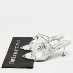 Pre Owned Prada Transparent PVC Logo Print Slide Sandals Size 39