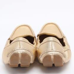 Pre Owned Prada Gold Leather Scrunch Slip On Loafers Size 39