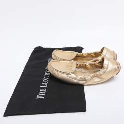 Pre Owned Prada Gold Leather Scrunch Slip On Loafers Size 39
