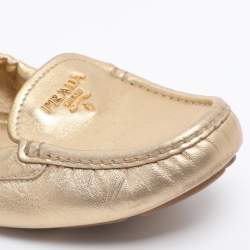 Pre Owned Prada Gold Leather Scrunch Slip On Loafers Size 39