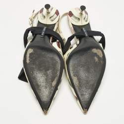Pre Owned Prada Multicolor Leather and Fabric Bow Slingback Pumps Size 41