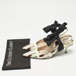 Pre Owned Prada Multicolor Leather and Fabric Bow Slingback Pumps Size 41