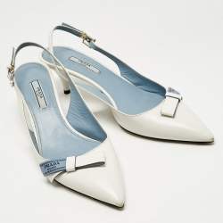 Pre Owned Prada White Leather Bow Pointed Toe Slingback Pumps Size 40