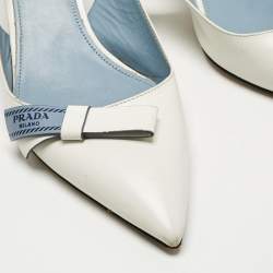 Pre Owned Prada White Leather Bow Pointed Toe Slingback Pumps Size 40