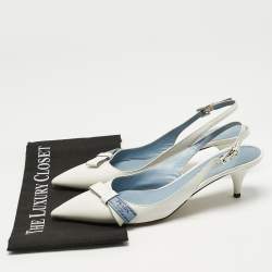 Pre Owned Prada White Leather Bow Pointed Toe Slingback Pumps Size 40