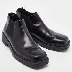 Pre Owned Prada Black Brushed Leather Chelsea Ankle Length Boots Size 41