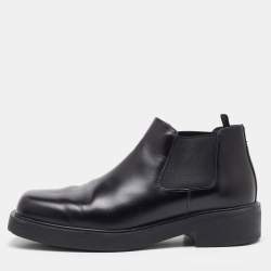 Pre Owned Prada Black Brushed Leather Chelsea Ankle Length Boots Size 41