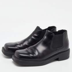 Pre Owned Prada Black Brushed Leather Chelsea Ankle Length Boots Size 41