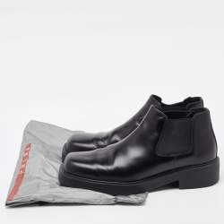 Pre Owned Prada Black Brushed Leather Chelsea Ankle Length Boots Size 41