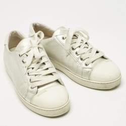 Pre Owned Prada Silver/White  Leather and Rubber Cap Toe Lace Up Sneakers Size 37.5