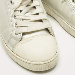 Pre Owned Prada Silver/White  Leather and Rubber Cap Toe Lace Up Sneakers Size 37.5
