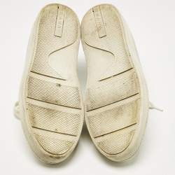 Pre Owned Prada Silver/White  Leather and Rubber Cap Toe Lace Up Sneakers Size 37.5