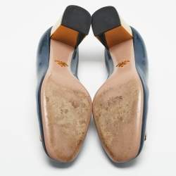 Pre Owned Prada Navy Blue Patent Leather Buckle Block Heel Pumps Size 39.5