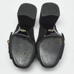 Pre Owned Prada Black Suede Buckle Fringe Block Heel Mules Size 37.5