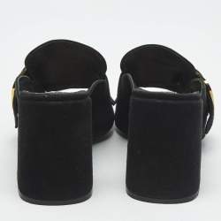 Pre Owned Prada Black Suede Buckle Fringe Block Heel Mules Size 37.5