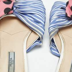 Pre Owned Prada Blue/Pink Fabric Stripe Printed And Polka Dot Bow Detail Slide Sandals Size 41