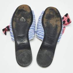 Pre Owned Prada Blue/Pink Fabric Stripe Printed And Polka Dot Bow Detail Slide Sandals Size 41