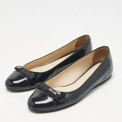 Pre Owned Prada Navy Blue Patent Leather Bow Ballet Flats Size 40