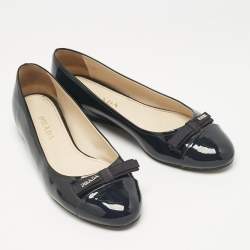 Pre Owned Prada Navy Blue Patent Leather Bow Ballet Flats Size 40