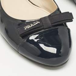 Pre Owned Prada Navy Blue Patent Leather Bow Ballet Flats Size 40