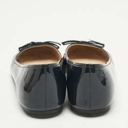 Pre Owned Prada Navy Blue Patent Leather Bow Ballet Flats Size 40