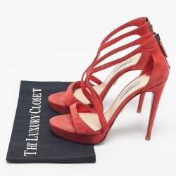 Pre Owned Prada Coral Orange Suede Strappy Sandals Size 38