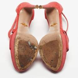 Pre Owned Prada Coral Orange Suede Strappy Sandals Size 38