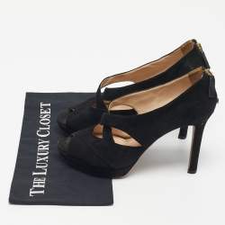 Pre Owned Prada Black Suede Cross Strap Platform Sandals Size 41