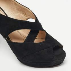 Pre Owned Prada Black Suede Cross Strap Platform Sandals Size 41