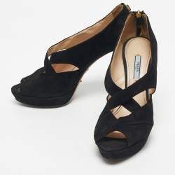 Pre Owned Prada Black Suede Cross Strap Platform Sandals Size 41